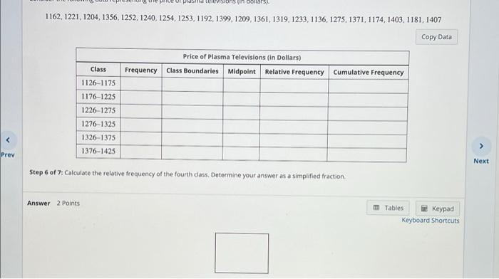 Solved Consider the following data representing the price of | Chegg.com