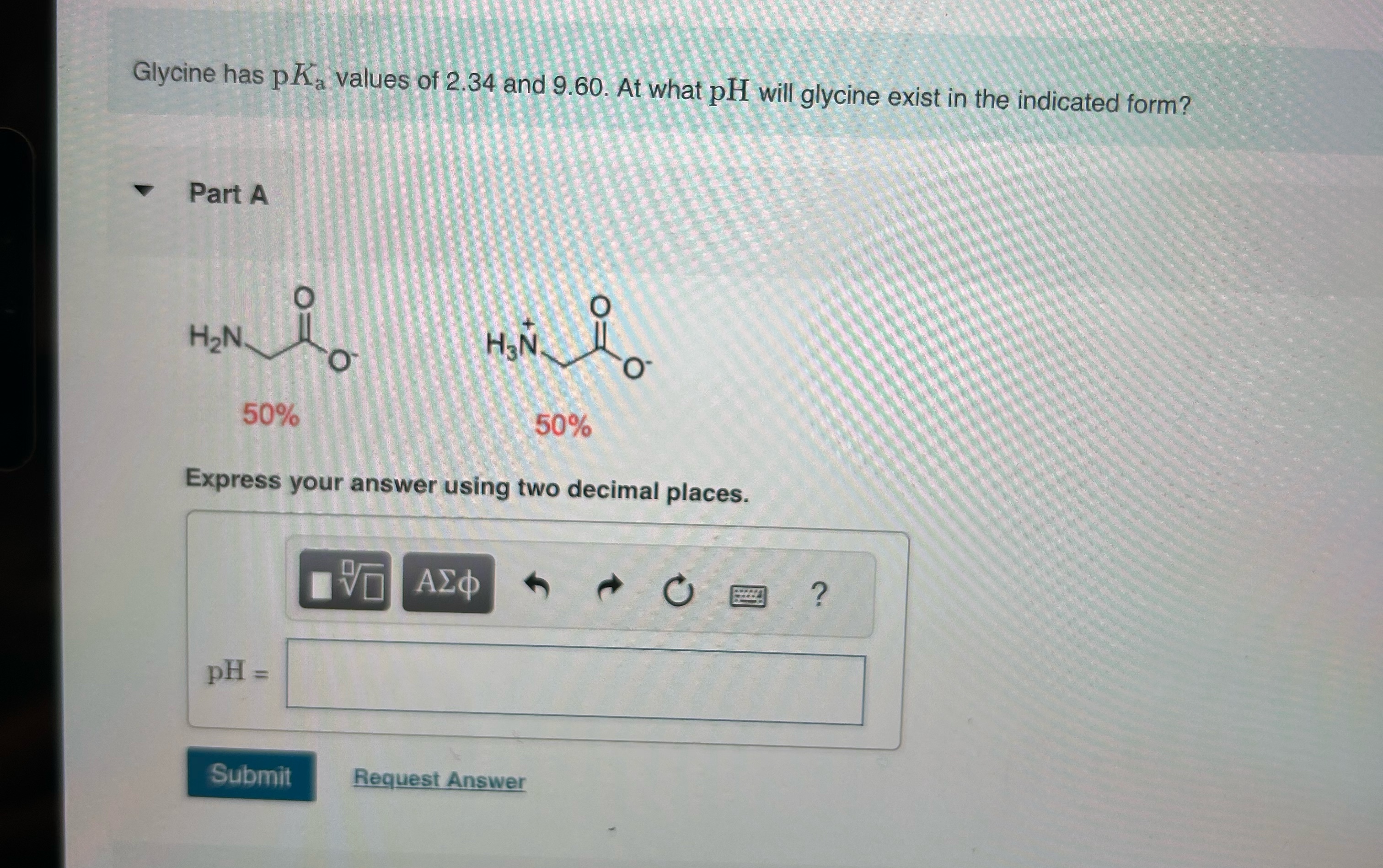 Solved Glycine has pKa ﻿values of 2.34 ﻿and 9.60 . ﻿At what | Chegg.com