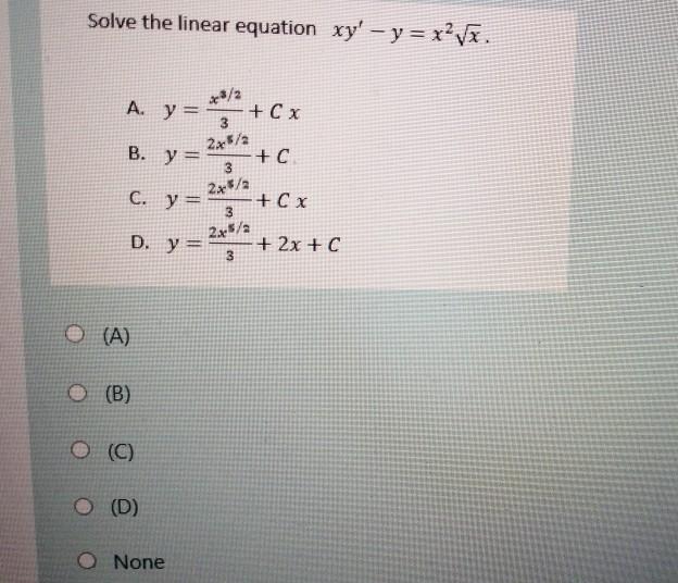 Solved Solve The Linear Equation Xy Y X Vx 3 2 A Y Chegg Com