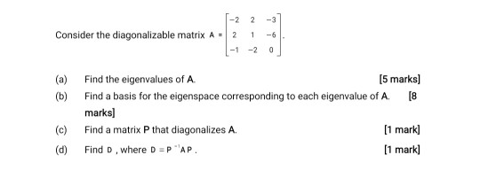 Solved [-2 2 Consider the diagonalizable matrix A = 2 1 |-1 | Chegg.com