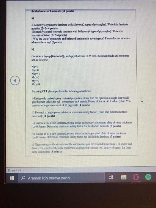 Mechanics of Laminate (50 points) a) Exemplify a