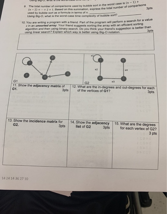 USRDU. W WSW total number of comparisons 9. The total number of comparisons used by bubble sort in the worst case is (11 ( 7