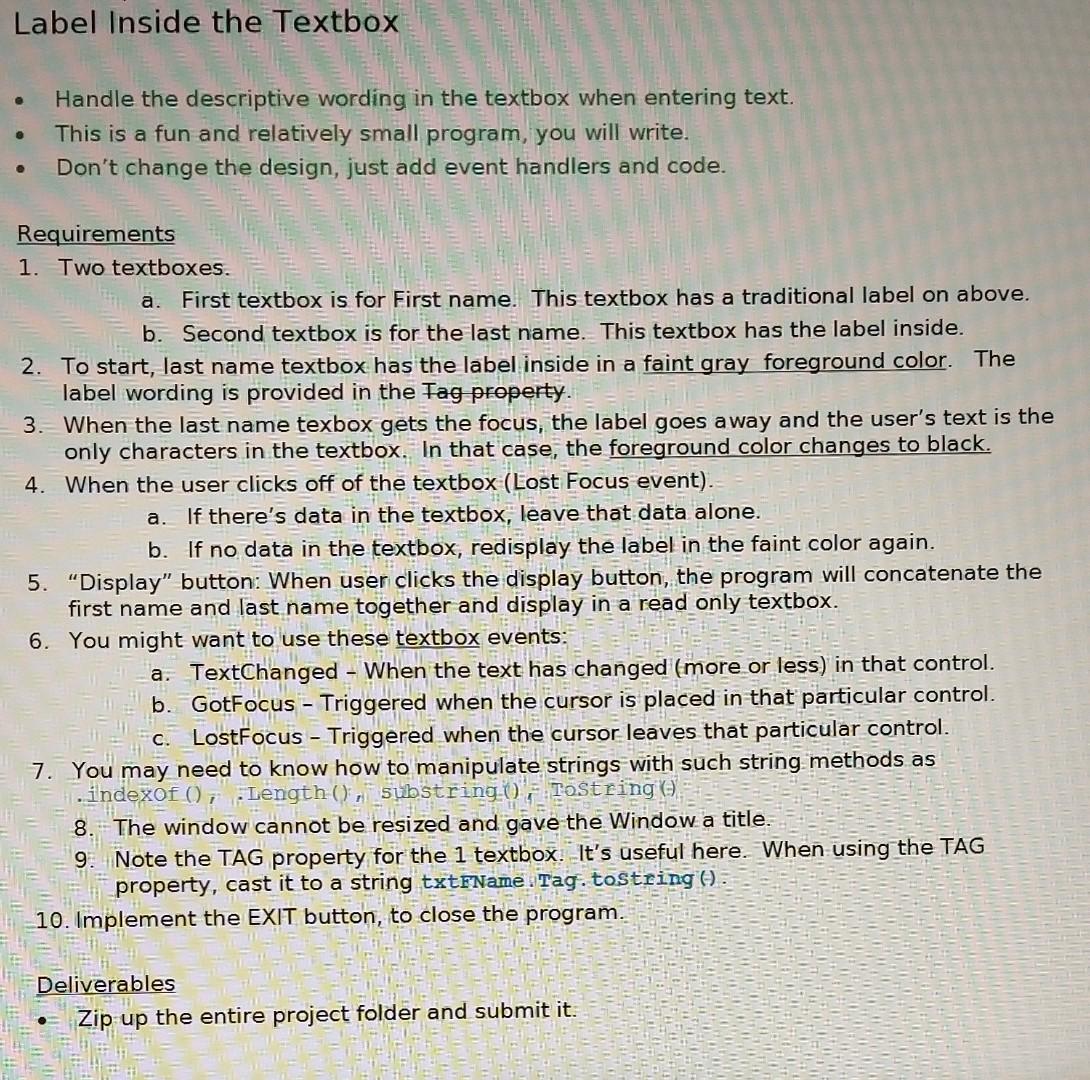 Solved Create a C\# > Windows > Desktop app in Visual | Chegg.com