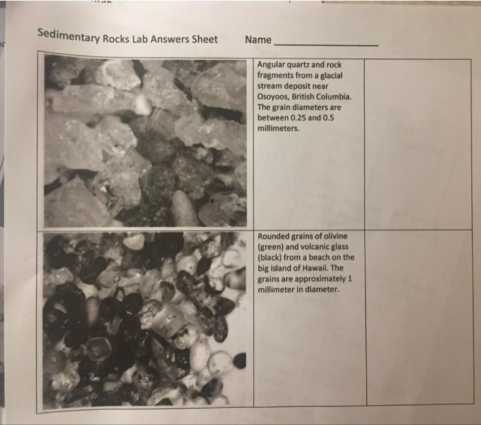 Solved Sedimentary Rocks Lab Answers Sheet a. In the left