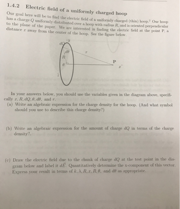 Solved 1.4.2 Electric field of a uniformly charged hoop Our | Chegg.com