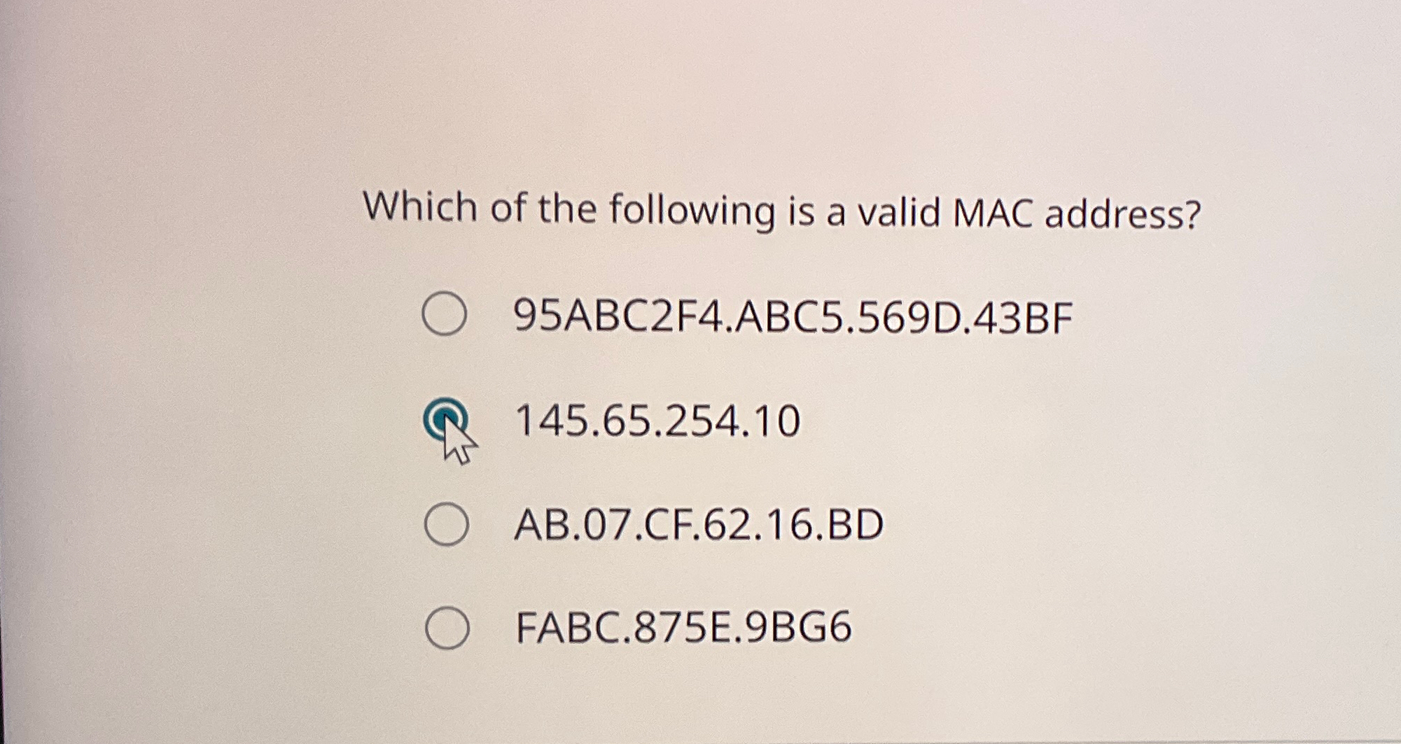 which of the following is not a valid mac address