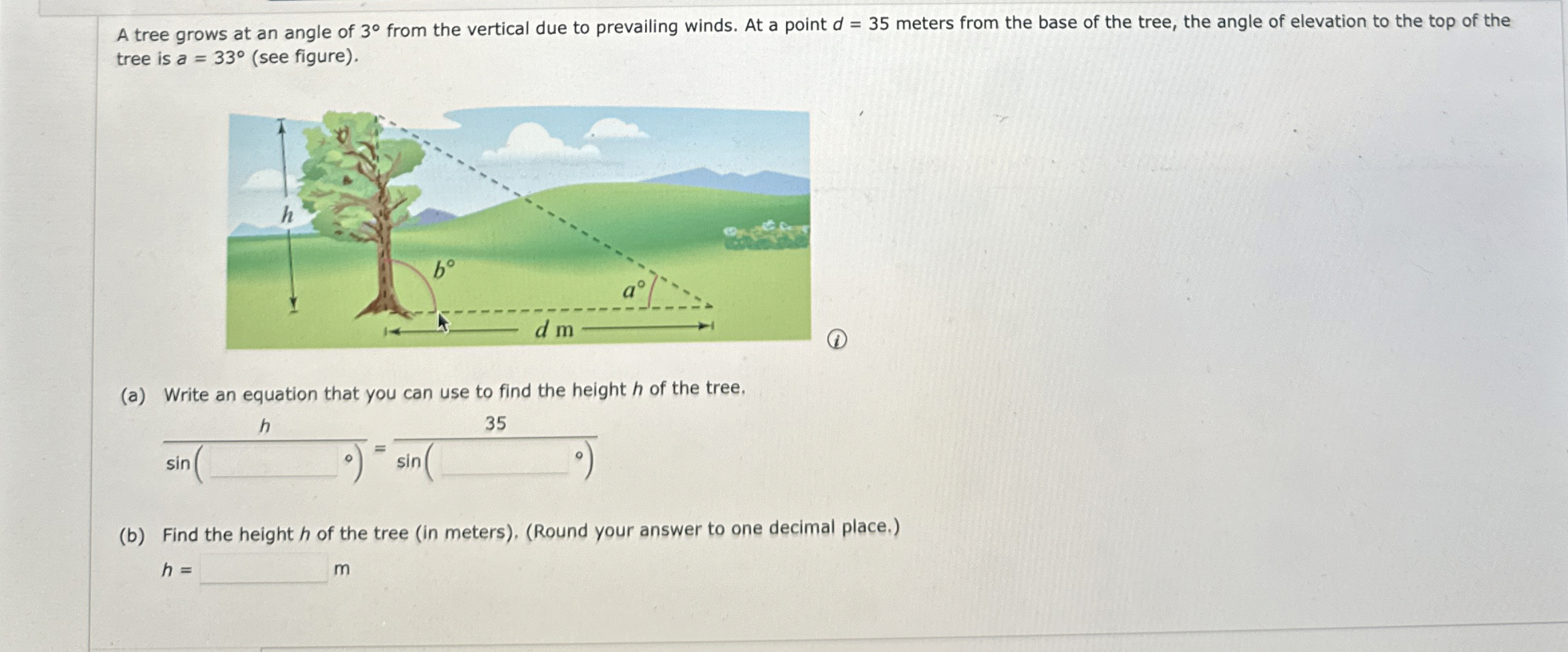 Solved A tree grows at an angle of 3° ﻿from the vertical due | Chegg.com