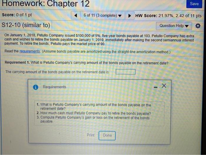 Solved Save Homework: Chapter 12 Score: 0 of 1 pt 6 of 11 (3 | Chegg.com