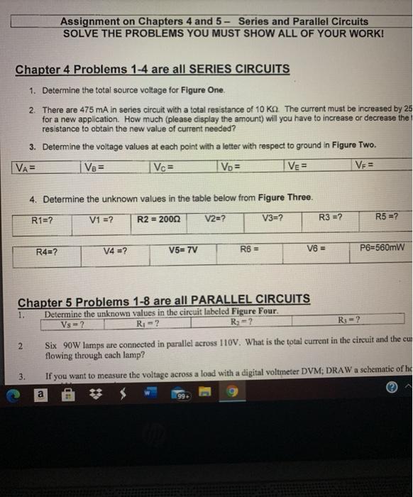 Solved Assignment on Chapters 4 and 5 - Series and Parallel | Chegg.com
