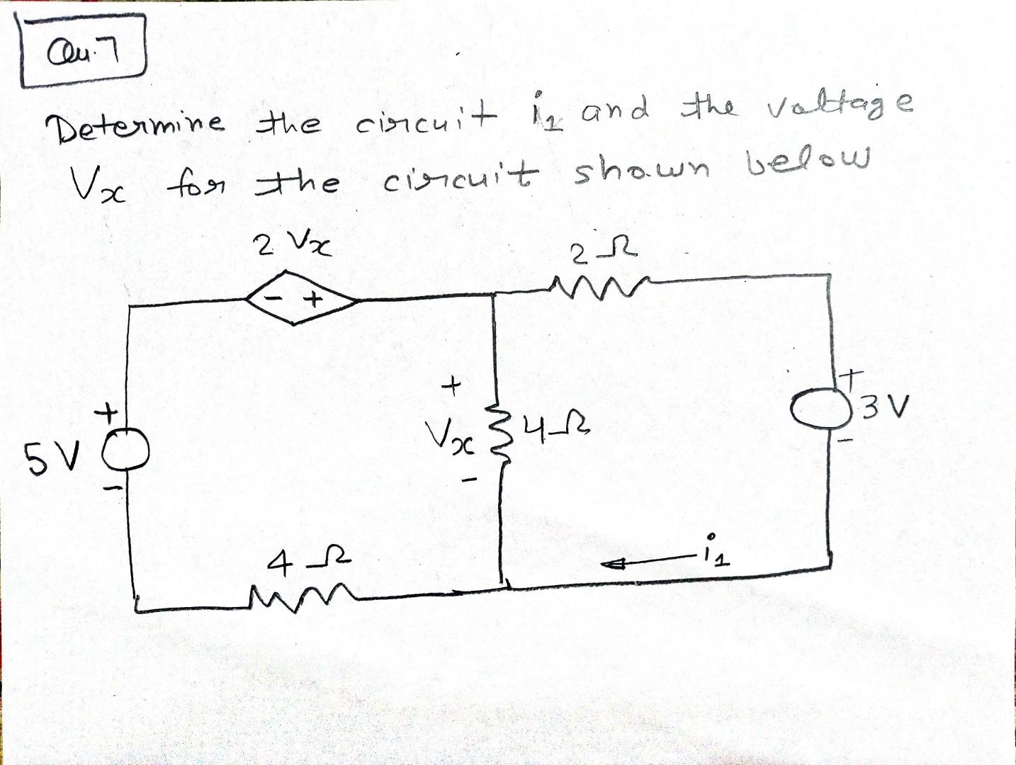 Solved Determine the circuit i1 and the voltage Vx for the | Chegg.com