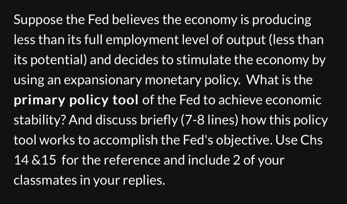 Solved Suppose The Fed Believes The Economy Is Producing | Chegg.com