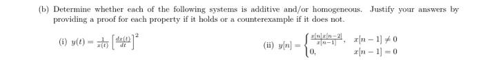 Solved b) Determine whether each of the following systems is | Chegg.com