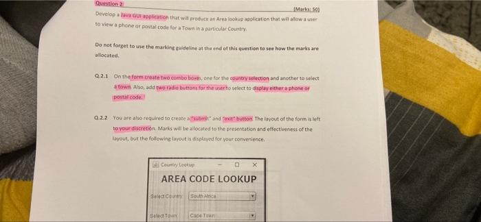 Solved Question ? Mark: 50) Develop a lave our application | Chegg.com