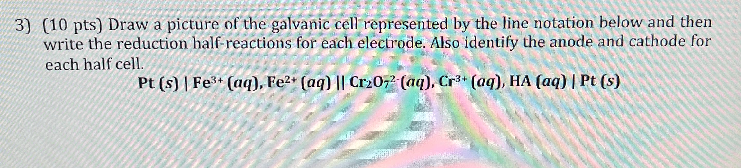 Solved (10 ﻿pts) ﻿Draw a picture of the galvanic cell | Chegg.com