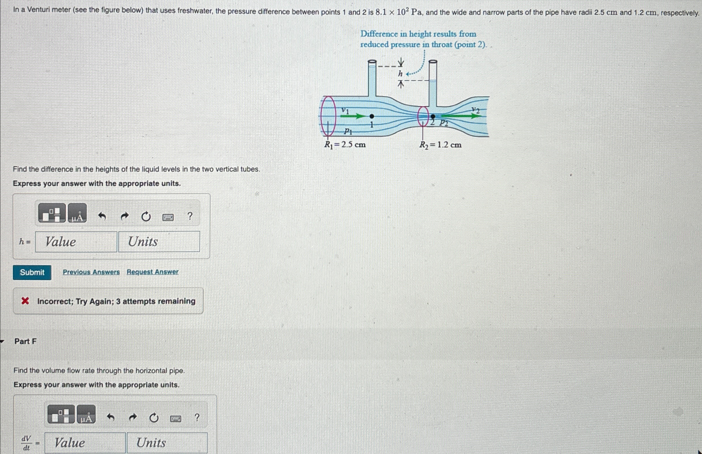 Solved Part E In a Venturi meter (see the figure below) | Chegg.com