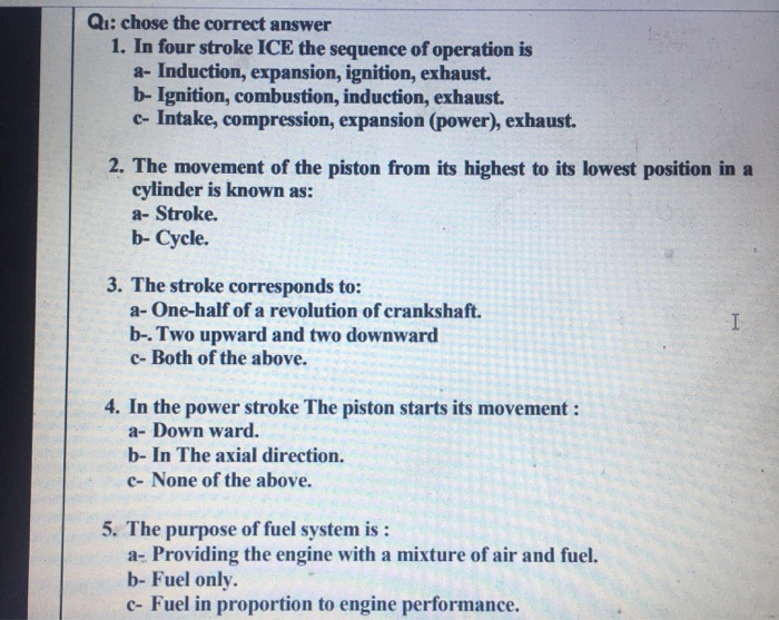 Solved Q1 Chose The Correct Answer 1 In Four Stroke Ice Chegg Com