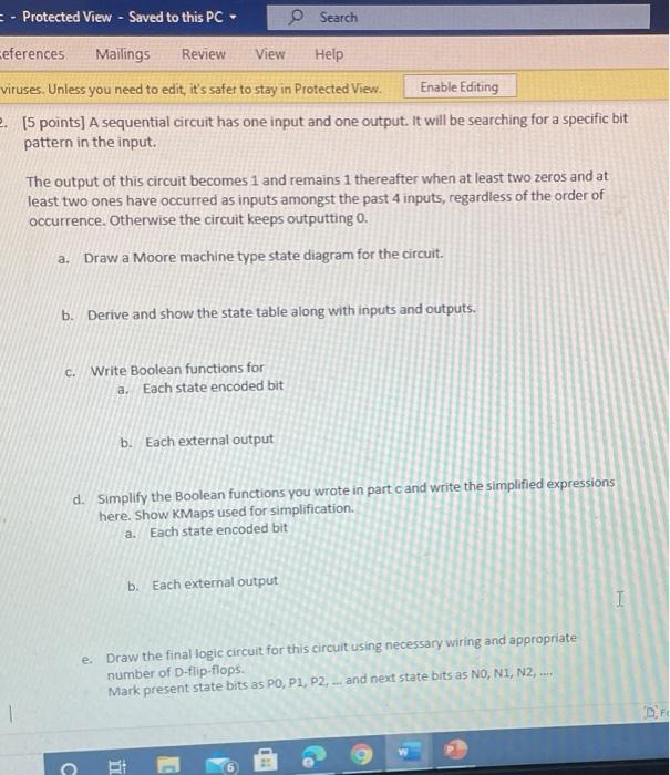 Solved Protected View - Saved to this PC O Search Ceferences | Chegg.com