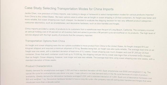 case study selecting transportation modes for china imports