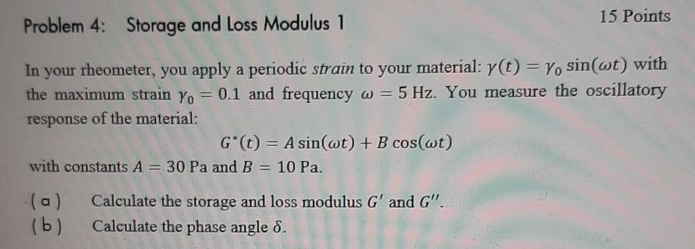Solved 15 Points Problem 4: Storage and Loss Modulus 1 In | Chegg.com