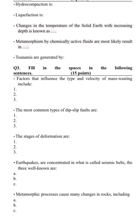 Solved • Hydrocompaction is: • Liquefaction is: • Changes in | Chegg.com