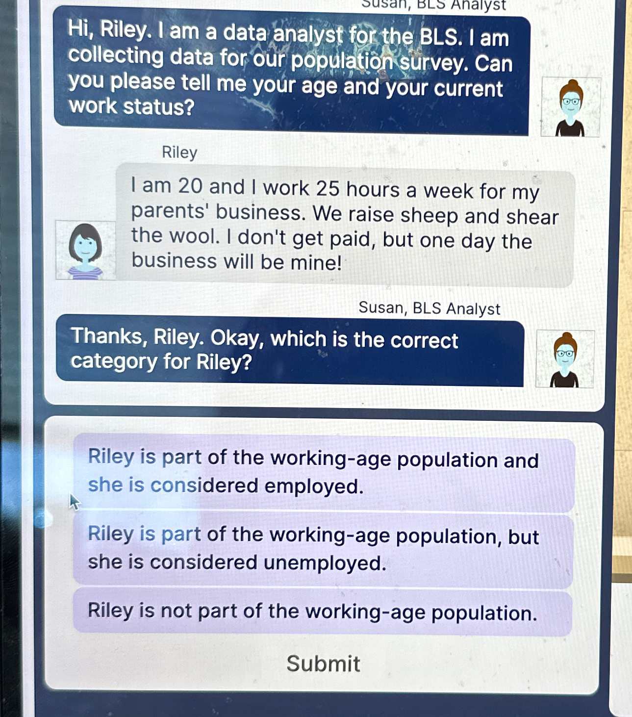 Solved H, ﻿Riley. I am a data analyst for the BLS. ﻿I am | Chegg.com