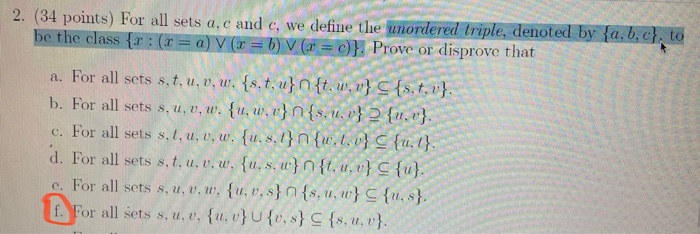 Solved 2 34 Points For All Sets Ac And C We Define Th Chegg Com