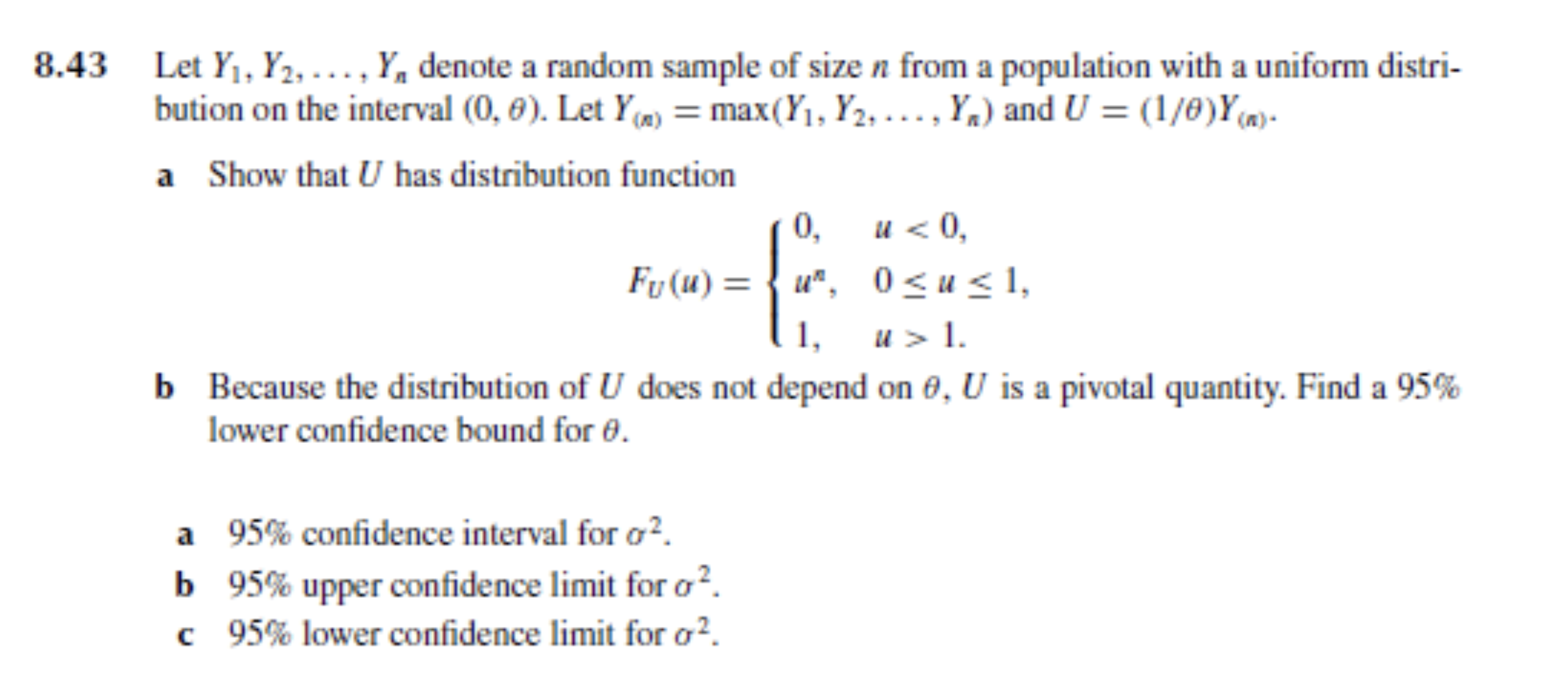 Solved 8.43 ﻿Let Y_(1),Y_(2),dots,Y_(n) ﻿denote a random | Chegg.com