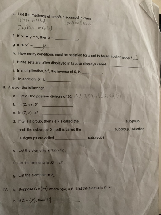 Solved E List The Methods Of Proofs Discussed In Class Chegg Com