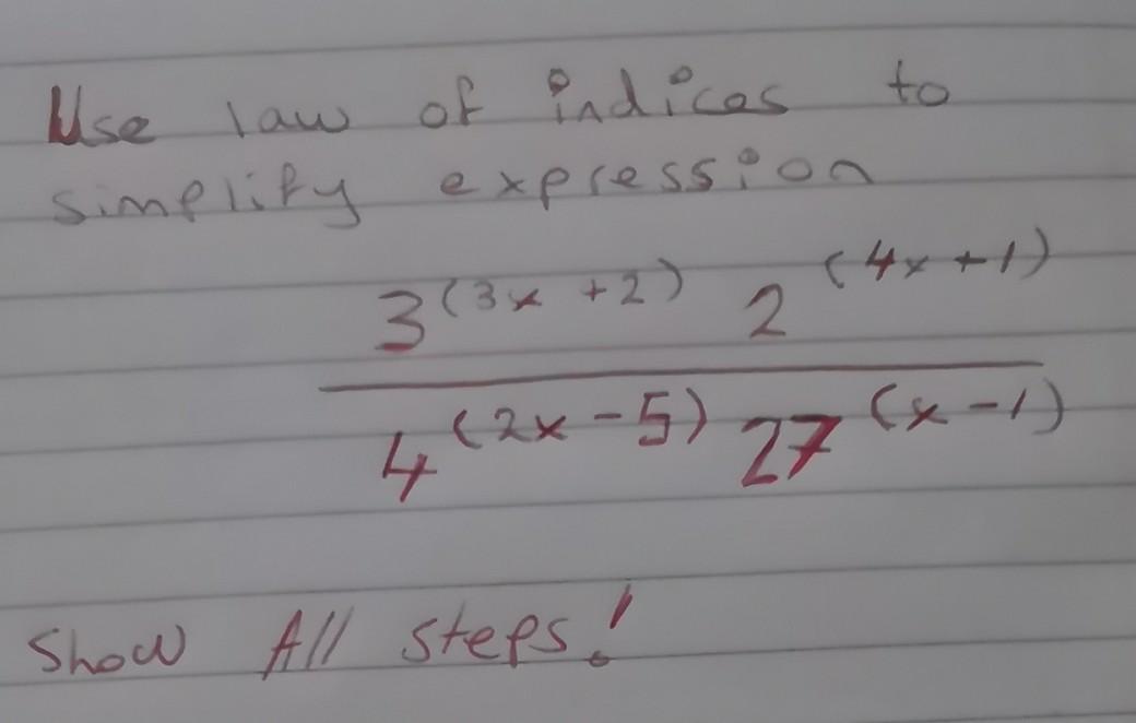 Solved to \ use law of indices simplify expression +2 (