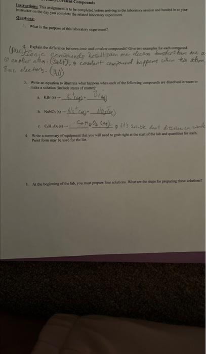 Solved Experiment 3 Ionic And Covalent Compounds 