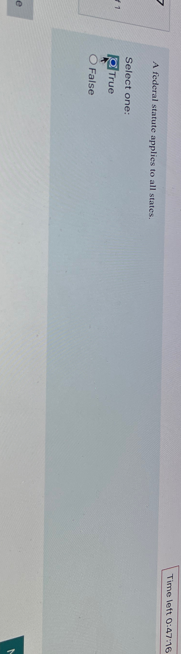 Solved Time left 04716A federal statute applies to all