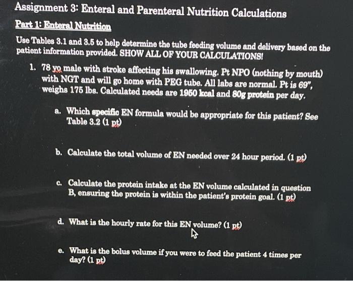 Solved Assignment 3 Enteral and Parenteral Nutrition