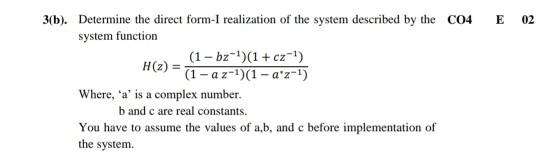 Solved E 02 3(b). Determine the direct form-I realization of | Chegg.com