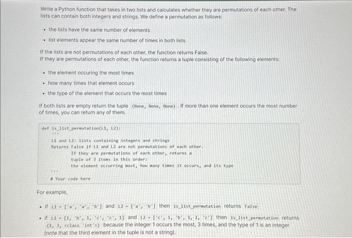 Solved Write a Python function that takes in two lists and | Chegg.com