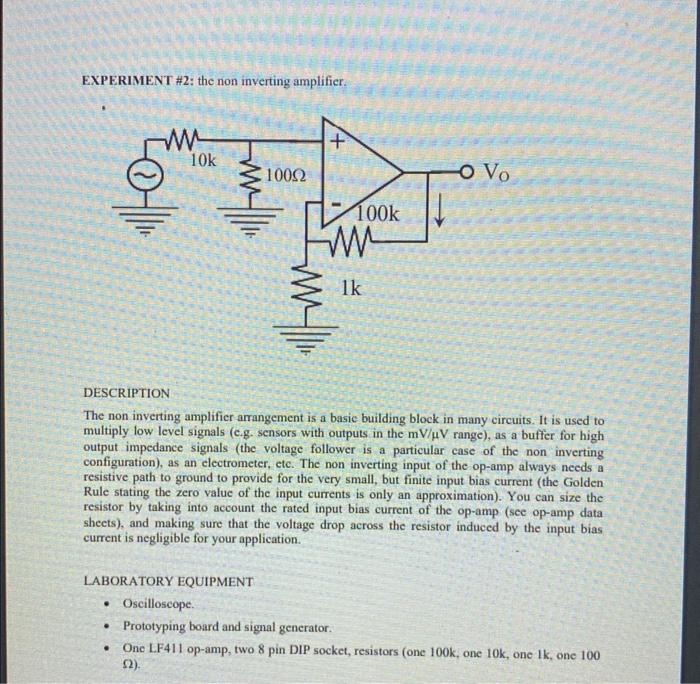 Solved EXPERIMENT \#2: The Non Inverting Amplifier. | Chegg.com