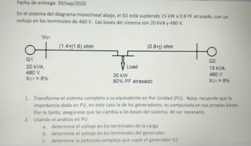 Solved In the monolineal diagram ,G1 is supplying 15 kW at