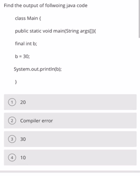 Solved Find the output of follwoing java code class Main { | Chegg.com