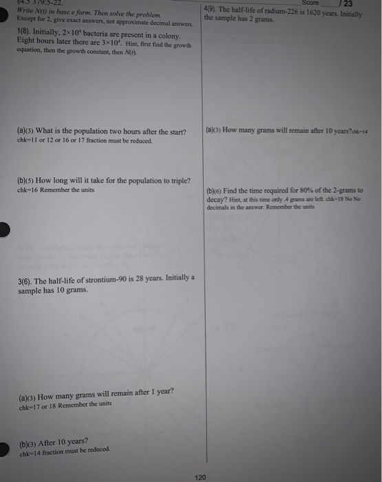 Solved Score 23 419 The Half Life Of Radium 226 Is 1620 Chegg Com   Image 