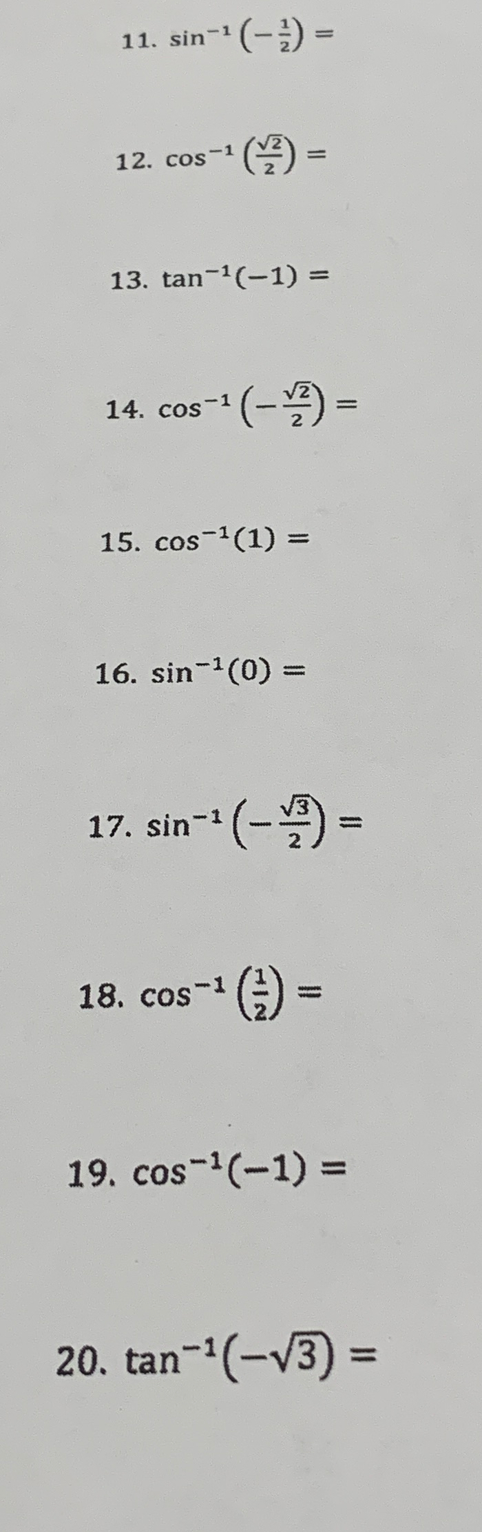 Solved Inverse trigonometric functions Evaluate the | Chegg.com