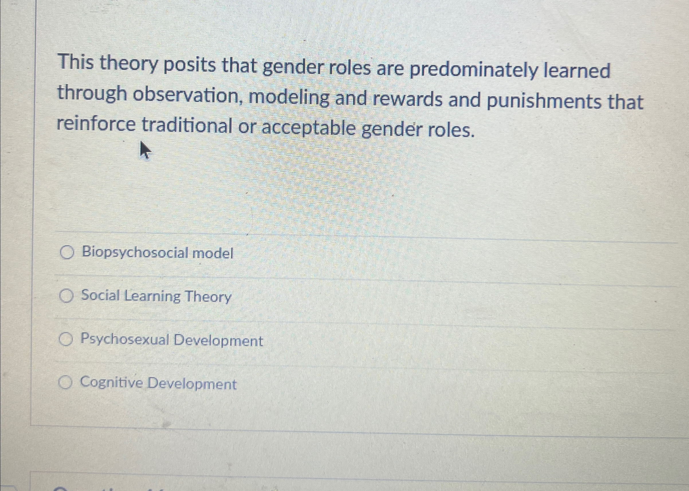Solved This theory posits that gender roles are | Chegg.com