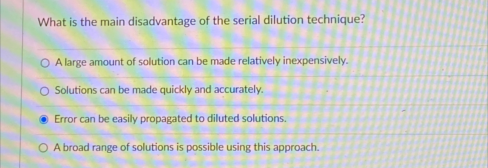 Solved What is the main disadvantage of the serial dilution