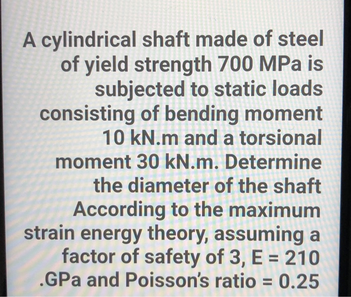 Solved A cylindrical shaft made of steel of yield strength