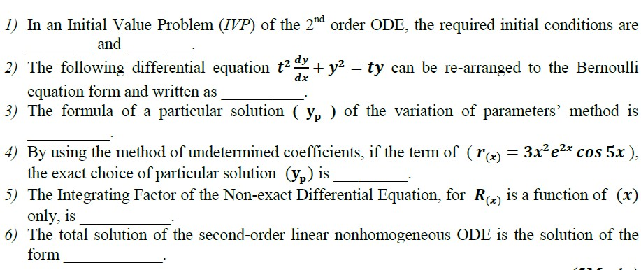 Solved 1 In An Initial Value Problem Ivp Of The 2nd Order Chegg