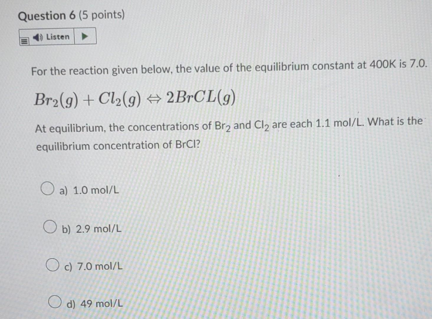 Solved For the reaction given below, the equilibrium | Chegg.com