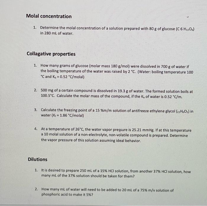 Solved Molal Concentration 1. Determine The Molal | Chegg.com