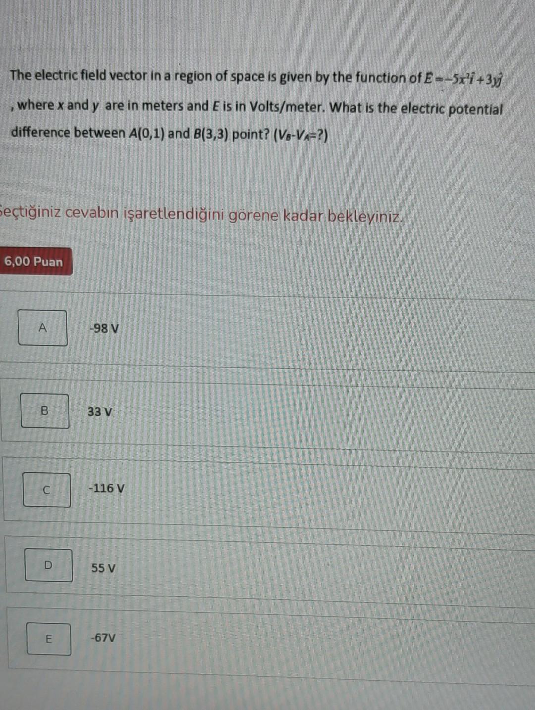 Solved The electric field vector in a region of space is | Chegg.com