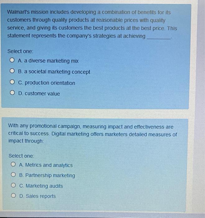 Solved Walmart's mission includes developing a combination | Chegg.com