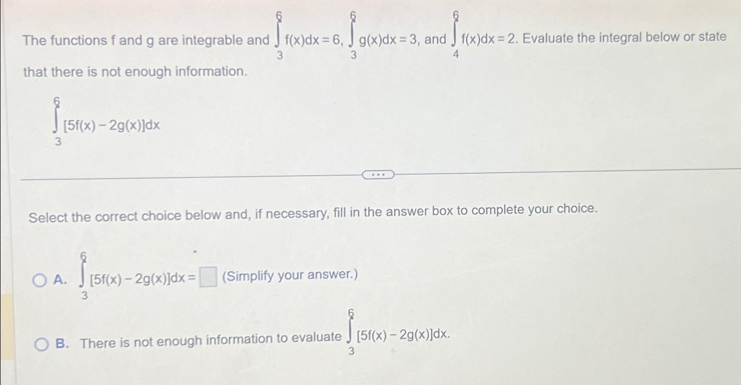Solved The functions f ﻿and g ﻿are integrable and | Chegg.com
