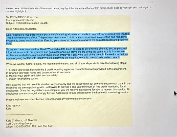 Solved Instructions: Within the body of the e-mail below, | Chegg.com
