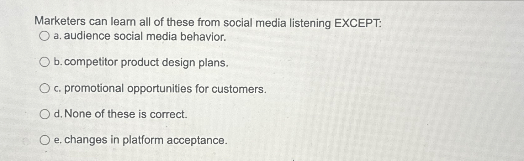 Solved Marketers can learn all of these from social media | Chegg.com